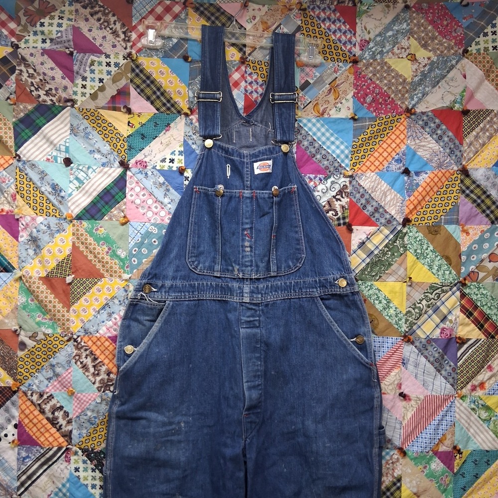 Vintage Dickies Overalls Mens 36x31 Denim Blue Jeans Bib Dungarees Carpenter
